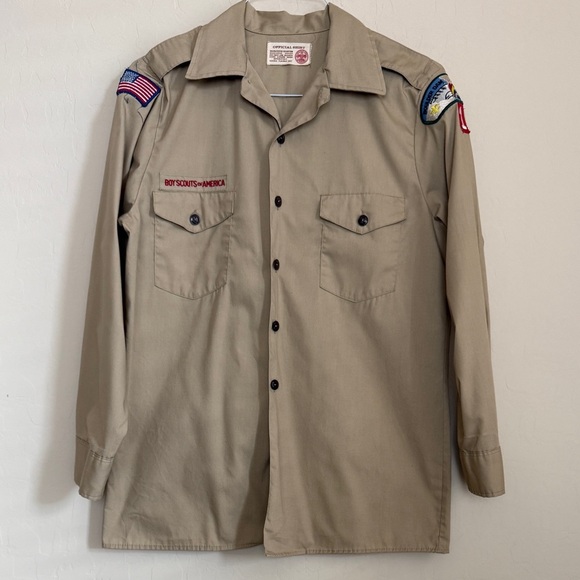 Boy Scouts of America Tan Troop Leader Long Sleeve Badge Shirt Men’s Large - Picture 1 of 9